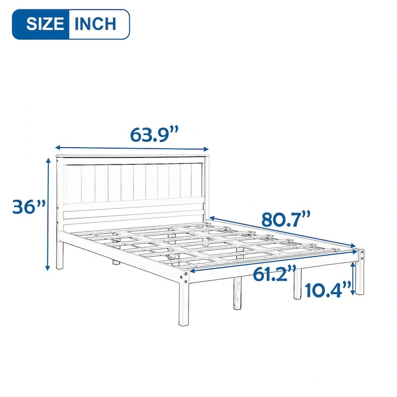 Struttura letto matrimoniale queen size con testiera e supporto a doghe in legno