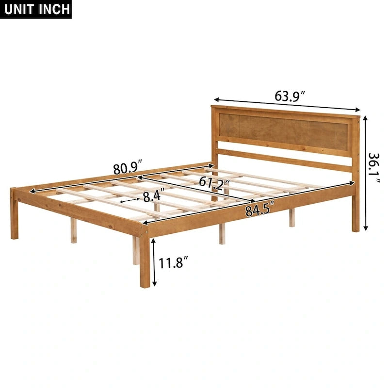 Struttura letto matrimoniale queen size con testiera e supporto a doghe in legno