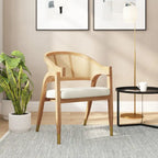 Sedia da pranzo in rattan con seduta imbottita e braccioli
