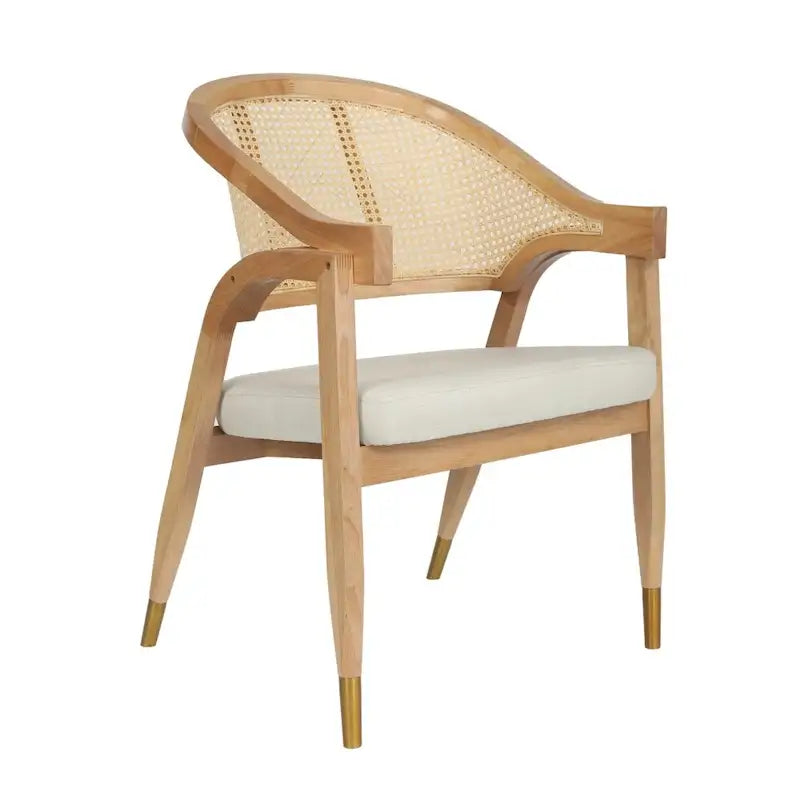 Sedia da pranzo in rattan con seduta imbottita e braccioli