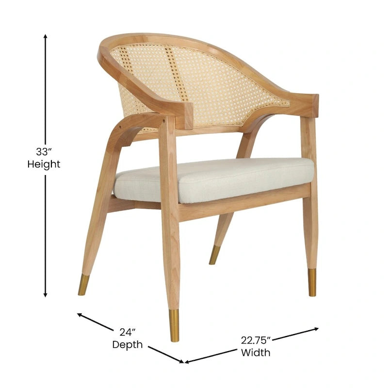 Sedia da pranzo in rattan con seduta imbottita e braccioli