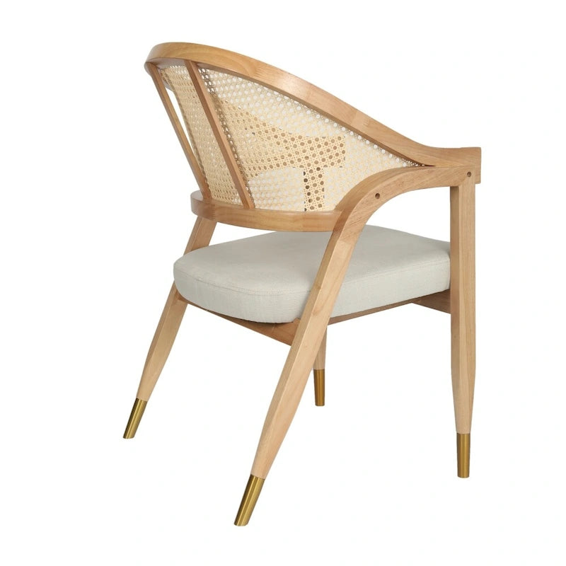 Sedia da pranzo in rattan con seduta imbottita e braccioli