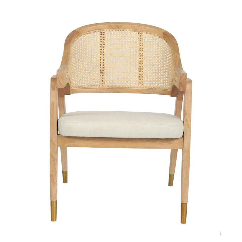 Sedia da pranzo in rattan con seduta imbottita e braccioli