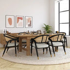 Sedia da pranzo in rattan con seduta imbottita e braccioli