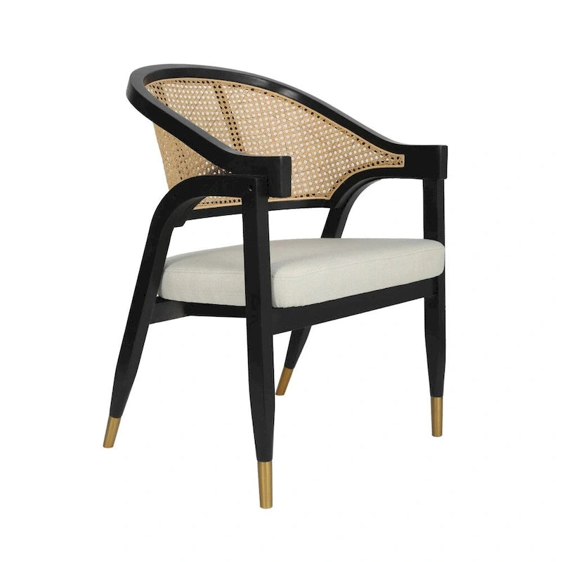 Sedia da pranzo in rattan con seduta imbottita e braccioli