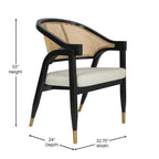 Sedia da pranzo in rattan con seduta imbottita e braccioli