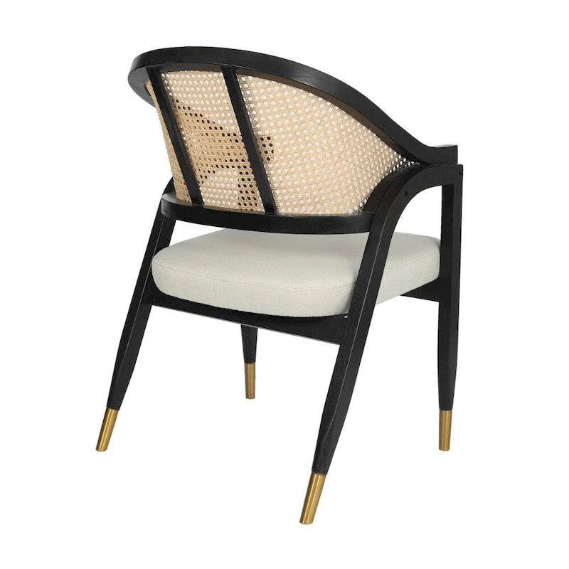 Sedia da pranzo in rattan con seduta imbottita e braccioli