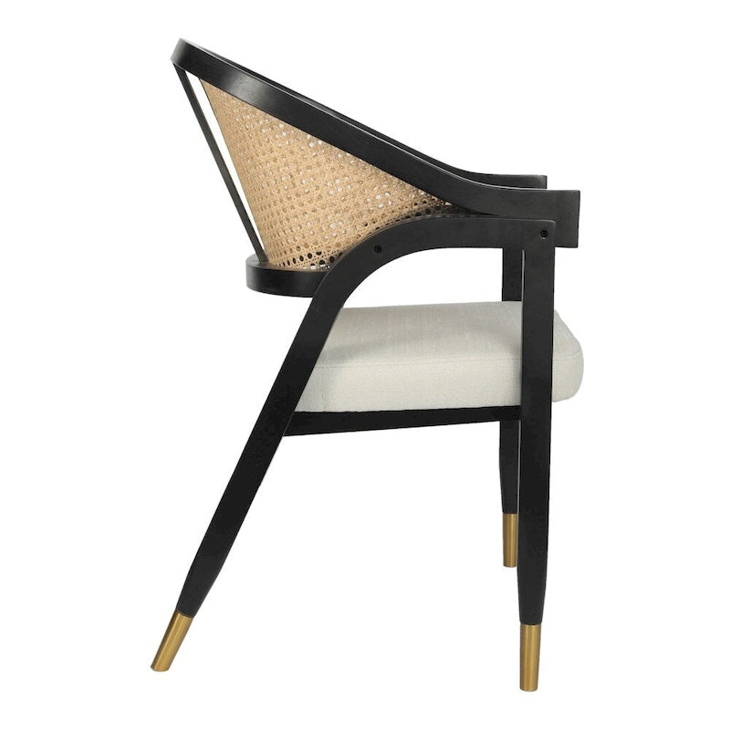 Sedia da pranzo in rattan con seduta imbottita e braccioli