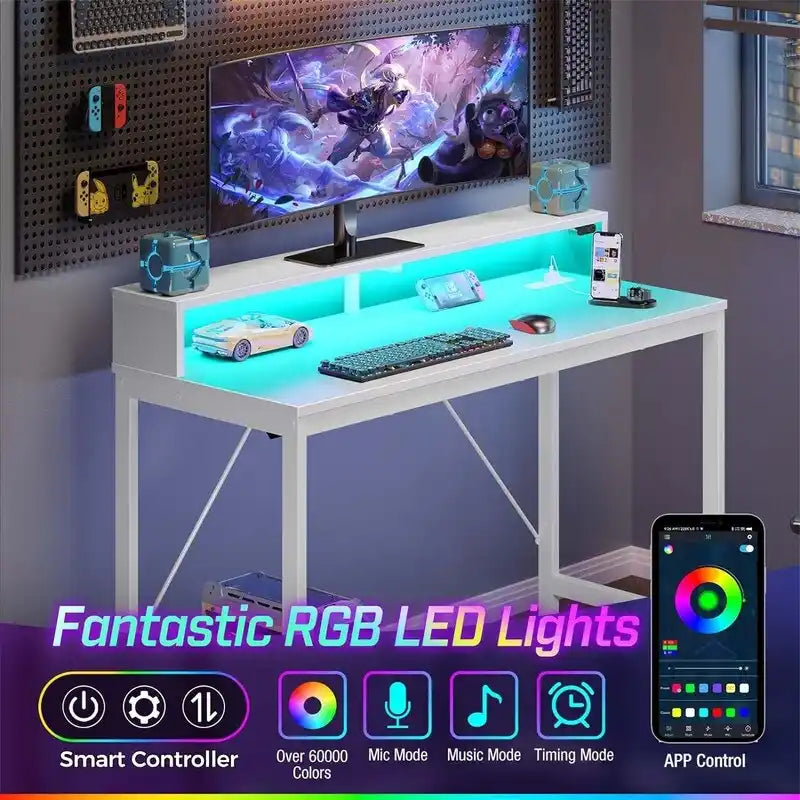 Scrivania da computer da 39 pollici con luci LED e ciabatta integrata