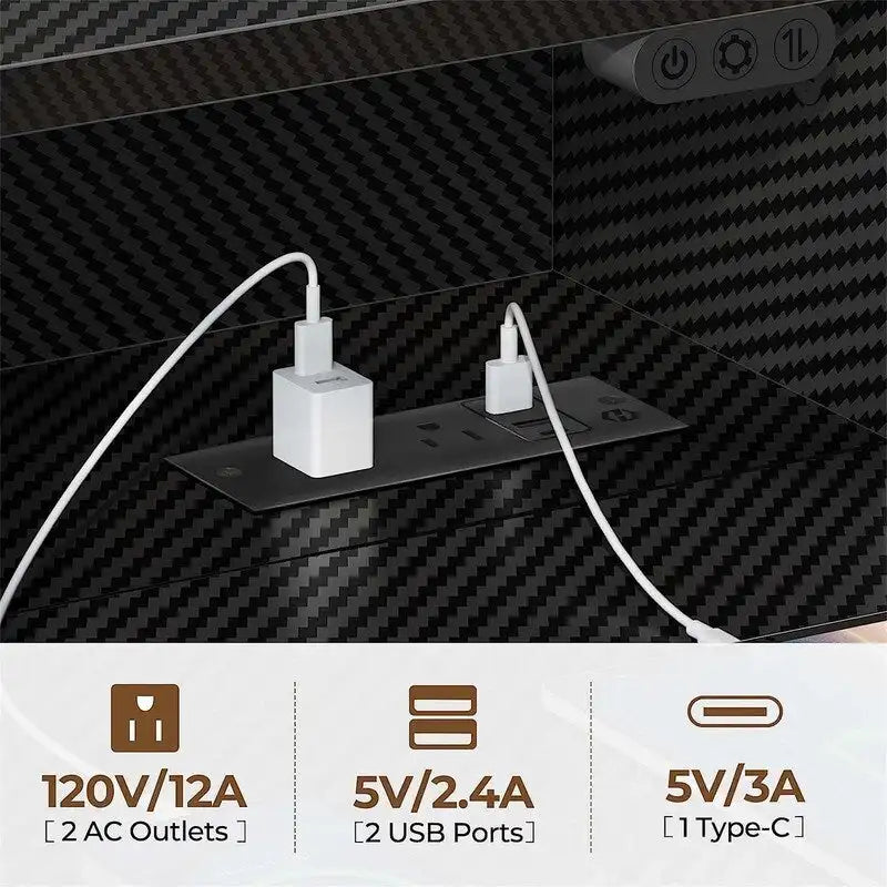 Scrivania da computer da 39 pollici con luci LED e ciabatta integrata