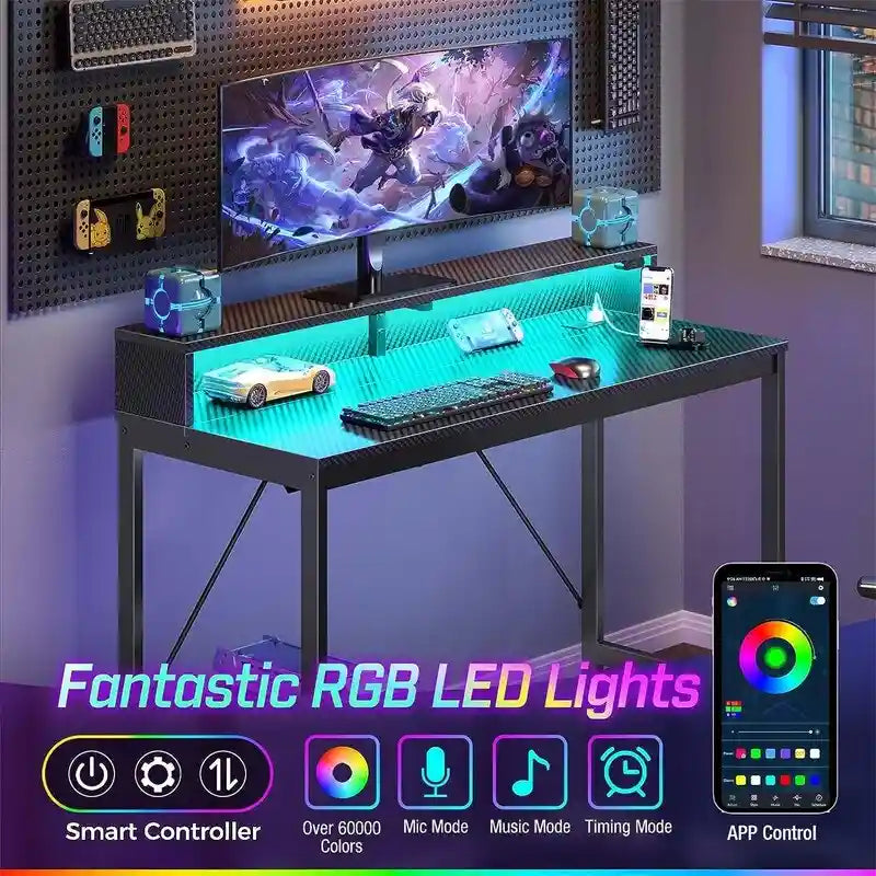 Scrivania da computer da 39 pollici con luci LED e ciabatta integrata