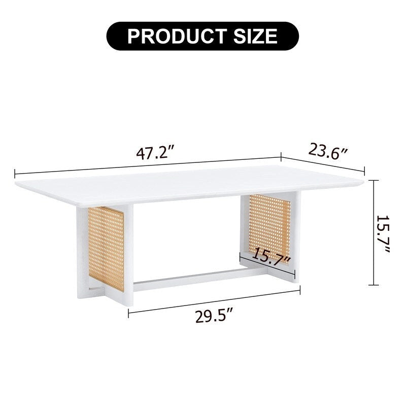 Tavolino basso con struttura in legno e superficie in stile rattan