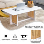 Tavolino basso con struttura in legno e superficie in stile rattan