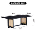 Tavolino basso con struttura in legno e superficie in stile rattan