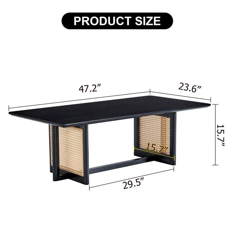 Tavolino basso con struttura in legno e superficie in stile rattan