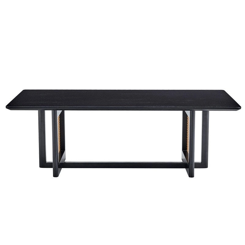 Tavolino basso con struttura in legno e superficie in stile rattan
