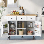 Carrello da cucina con isola con armadietto, 3 cassetti e 5 ruote