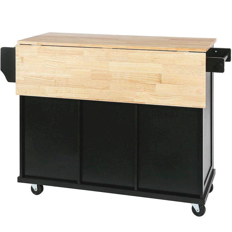Carrello da cucina con isola con armadietto, 3 cassetti e 5 ruote
