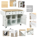 Carrello da cucina con isola con armadietto, 3 cassetti e 5 ruote