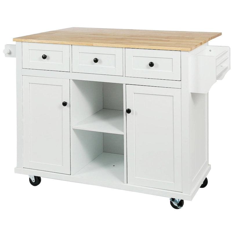 Carrello da cucina con isola con armadietto, 3 cassetti e 5 ruote