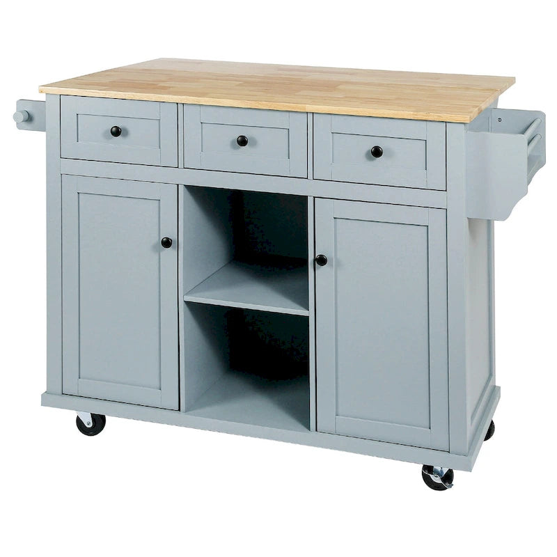 Carrello da cucina con isola con armadietto, 3 cassetti e 5 ruote