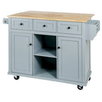 Carrello da cucina con isola con armadietto, 3 cassetti e 5 ruote
