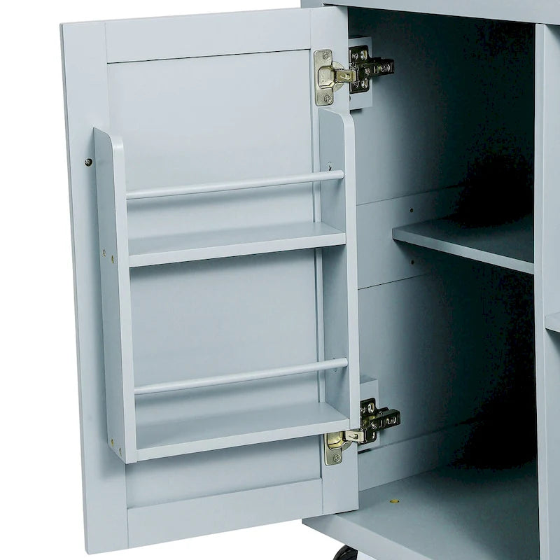 Carrello da cucina con isola con armadietto, 3 cassetti e 5 ruote
