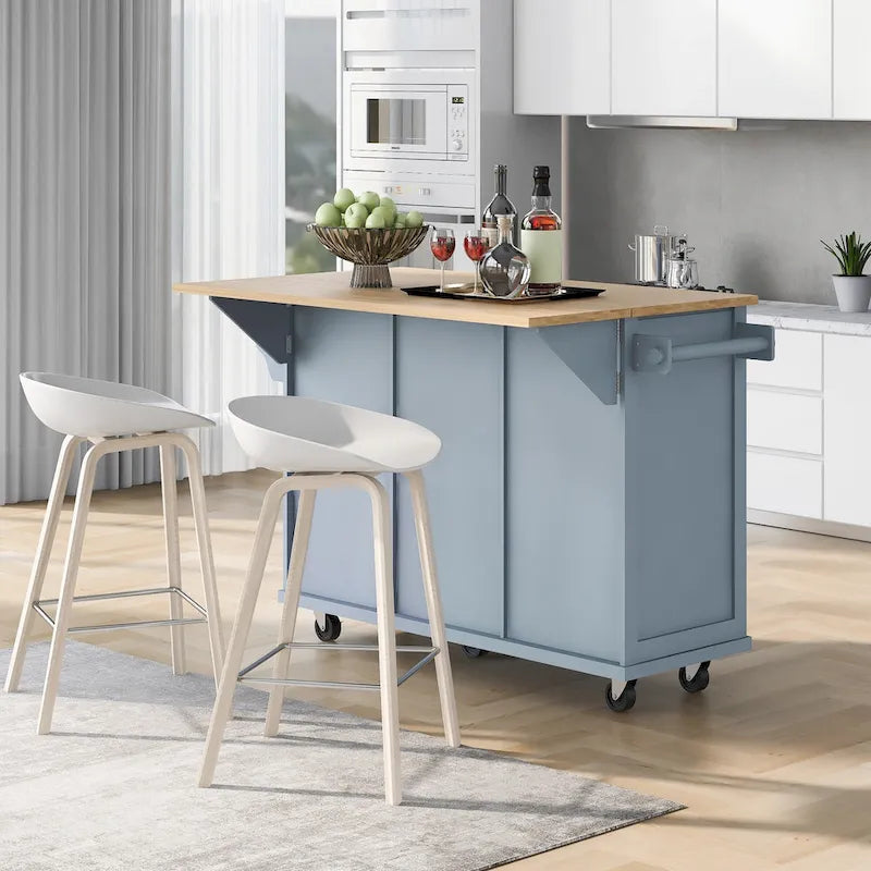 Carrello da cucina con isola con armadietto, 3 cassetti e 5 ruote