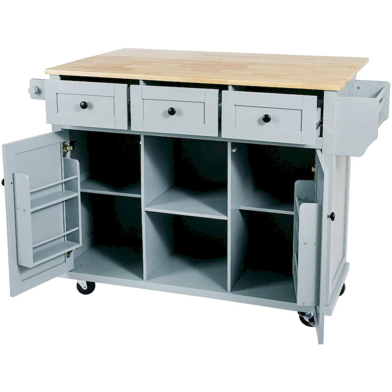 Carrello da cucina con isola con armadietto, 3 cassetti e 5 ruote