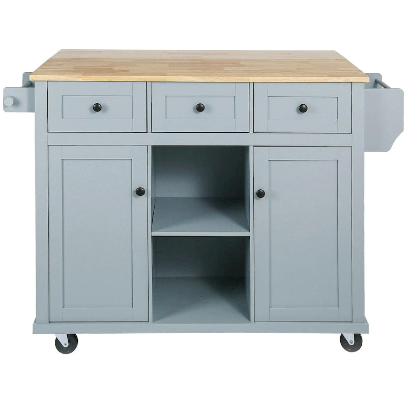 Carrello da cucina con isola con armadietto, 3 cassetti e 5 ruote