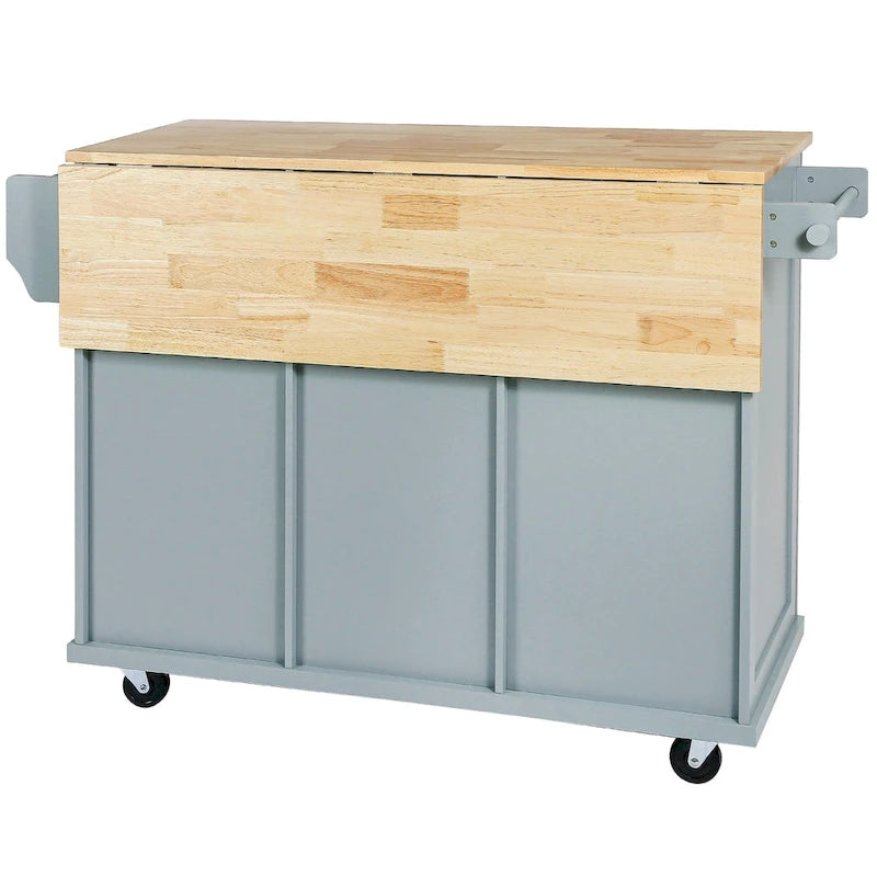 Carrello da cucina con isola con armadietto, 3 cassetti e 5 ruote