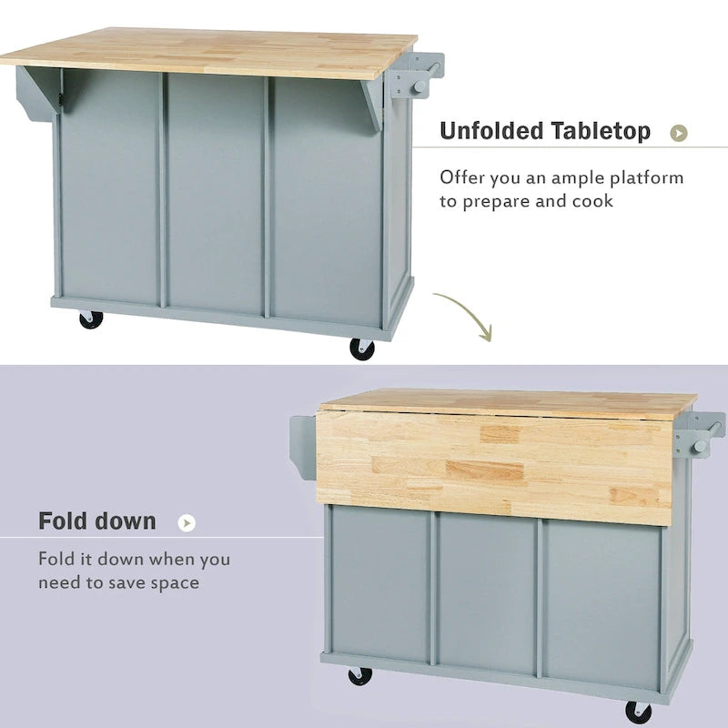 Carrello da cucina con isola con armadietto, 3 cassetti e 5 ruote