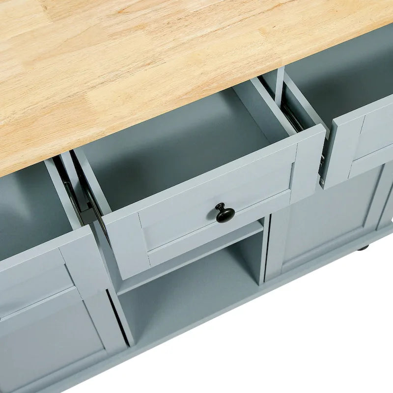 Carrello da cucina con isola con armadietto, 3 cassetti e 5 ruote