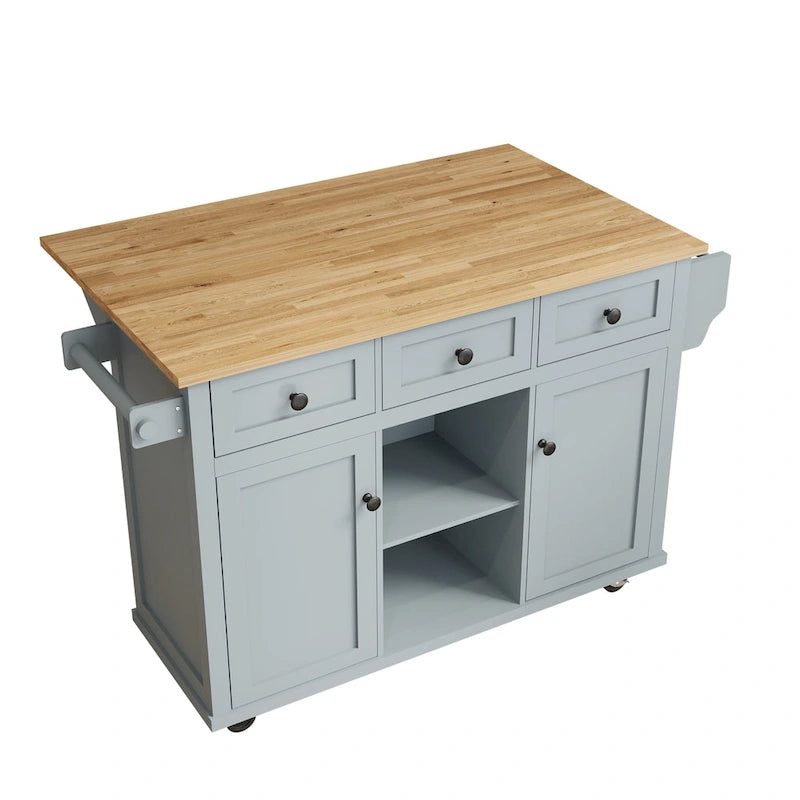 Carrello da cucina con isola con armadietto, 3 cassetti e 5 ruote