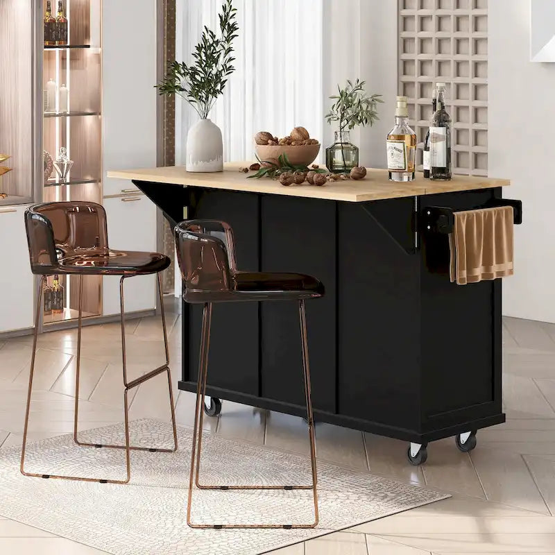 Carrello da cucina con isola con armadietto, 3 cassetti e 5 ruote