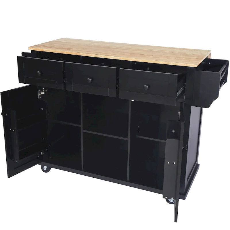 Carrello da cucina con isola con armadietto, 3 cassetti e 5 ruote