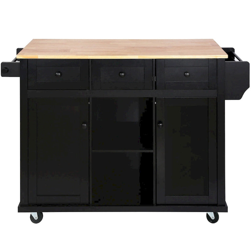 Carrello da cucina con isola con armadietto, 3 cassetti e 5 ruote