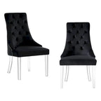 Set di 2 sedie laterali da pranzo in velluto trapuntato con borchie decorative