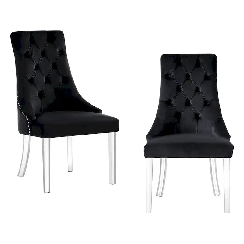 Set di 2 sedie laterali da pranzo in velluto trapuntato con borchie decorative