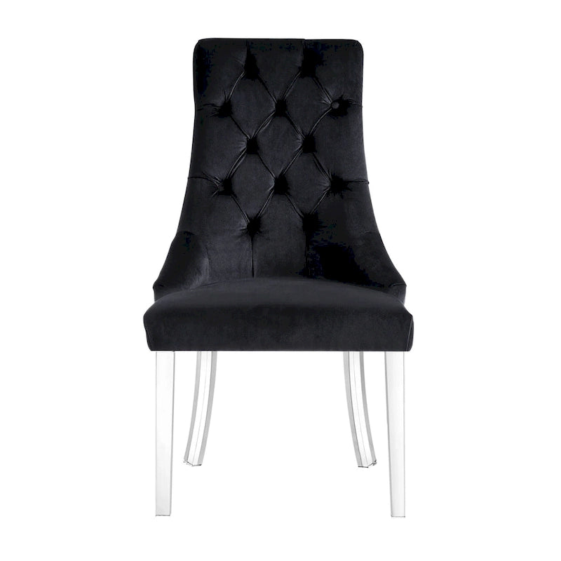 Set di 2 sedie laterali da pranzo in velluto trapuntato con borchie decorative