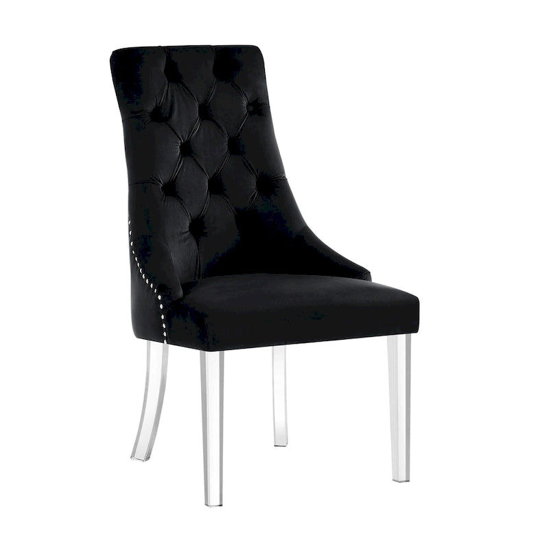 Set di 2 sedie laterali da pranzo in velluto trapuntato con borchie decorative