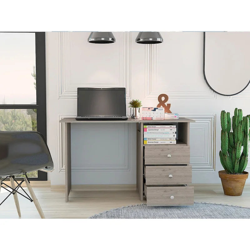 Scrivania indipendente con 3 cassetti e ripiano aperto, Grigio