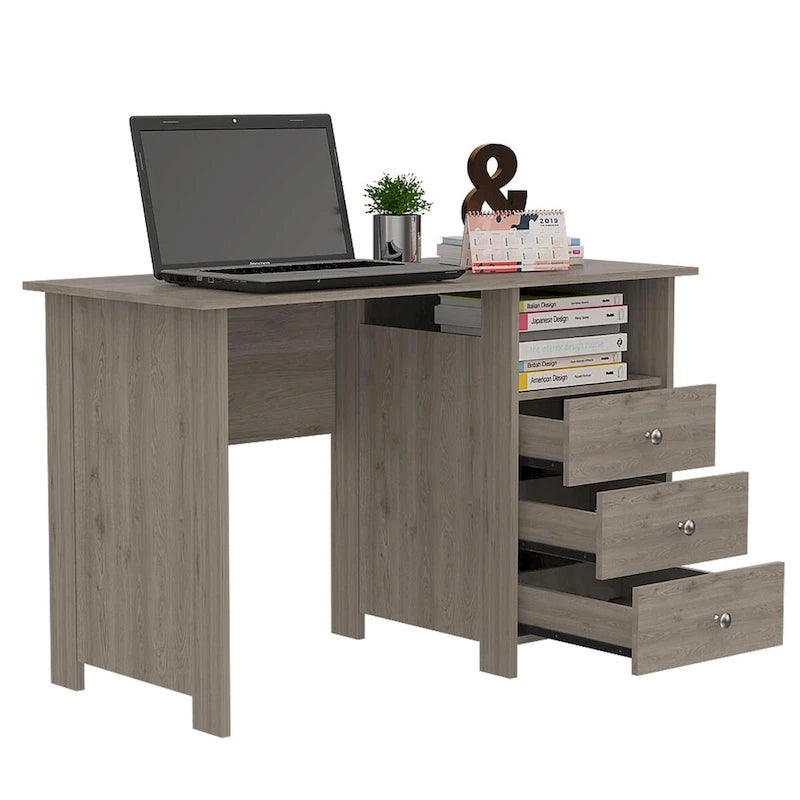 Scrivania indipendente con 3 cassetti e ripiano aperto, Grigio