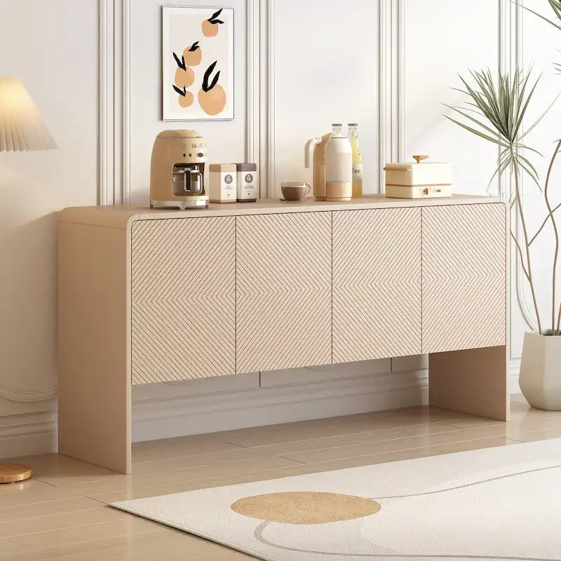 Credenza a 4 ante con ripiani regolabili, 60L di spazio, struttura in MDF (crema albicocca)