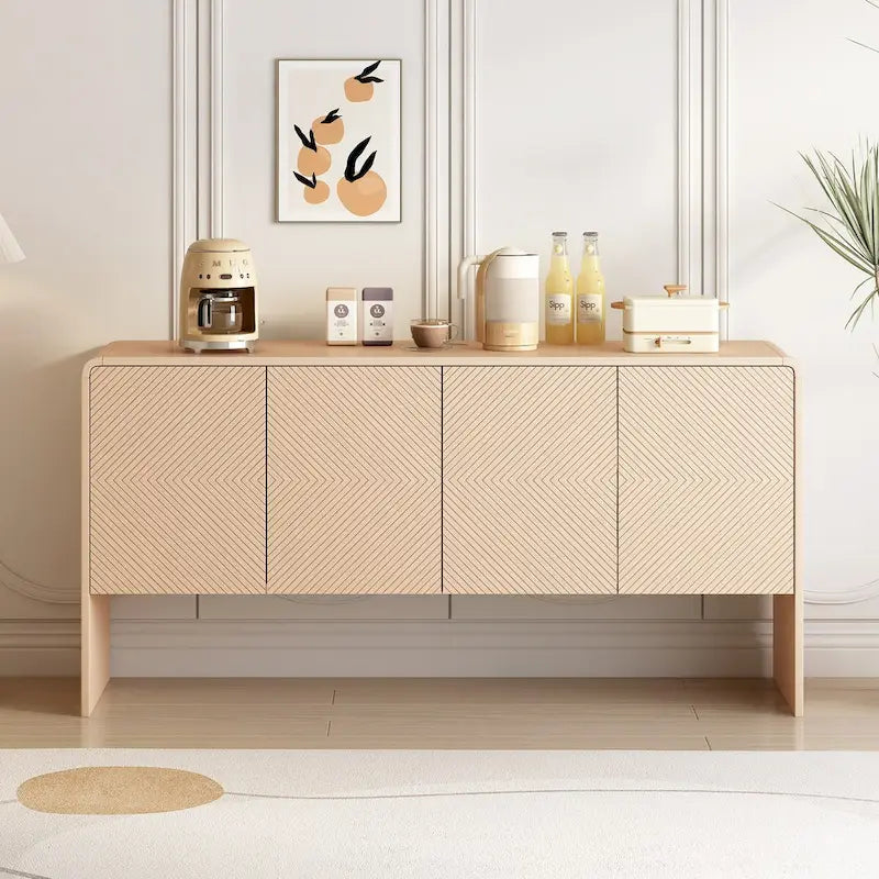 Credenza a 4 ante con ripiani regolabili, 60L di spazio, struttura in MDF (crema albicocca)