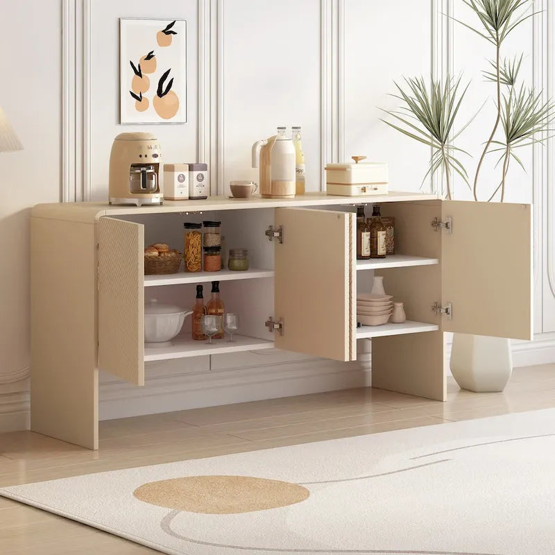 Credenza a 4 ante con ripiani regolabili, 60L di spazio, struttura in MDF (crema albicocca)