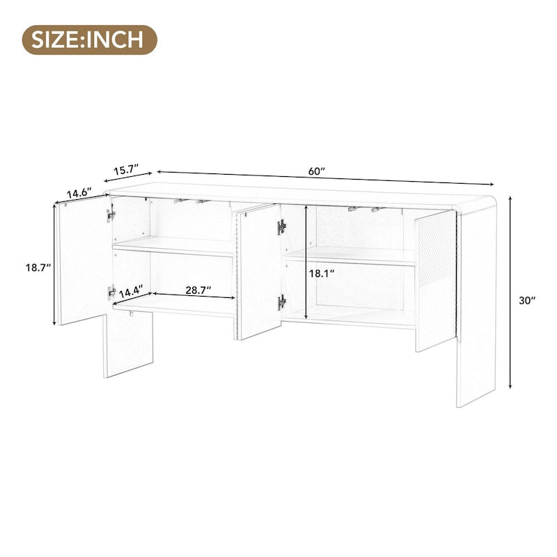 Credenza a 4 ante con ripiani regolabili, 60L di spazio, struttura in MDF (crema albicocca)