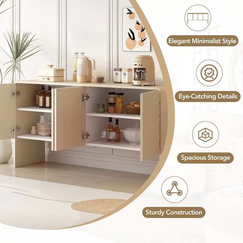Credenza a 4 ante con ripiani regolabili, 60L di spazio, struttura in MDF (crema albicocca)