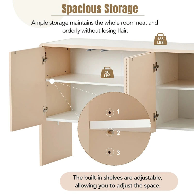 Credenza a 4 ante con ripiani regolabili, 60L di spazio, struttura in MDF (crema albicocca)