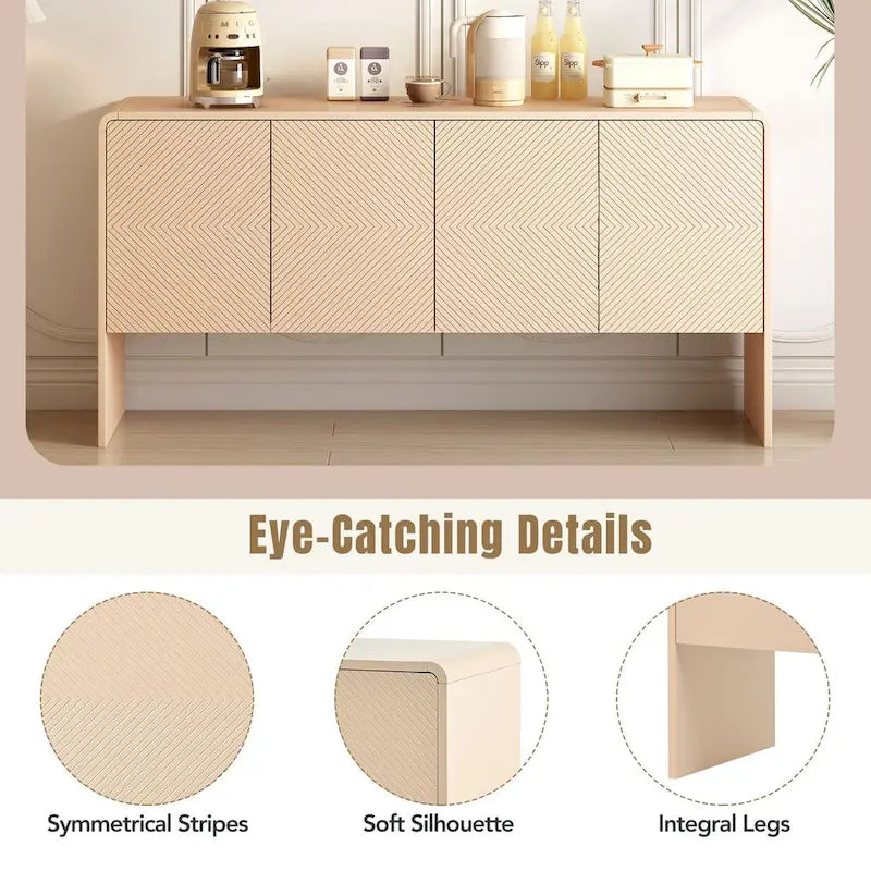 Credenza a 4 ante con ripiani regolabili, 60L di spazio, struttura in MDF (crema albicocca)